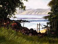 Painting by Curtis Wilson Cost: View of Molokai from a Secret Spot