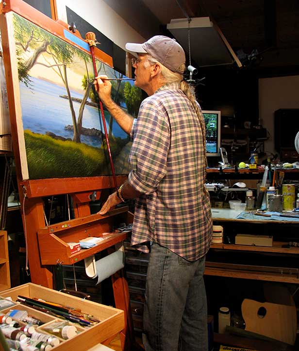 Curtis Wilson Cost painting in his Kula studio